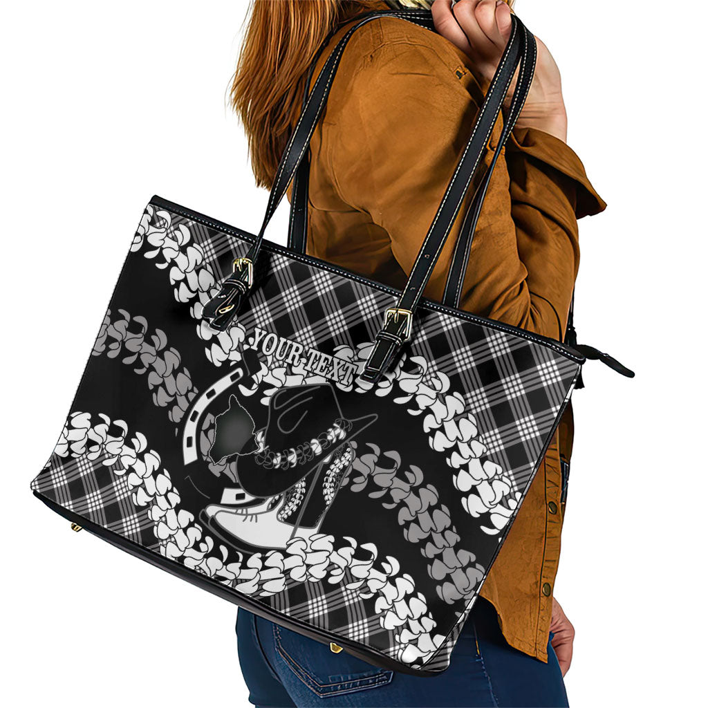 Eleele Hawaii Cowboy Palaka Motifs Personalised Leather Tote Bag Paniolo Festival Puakenikeni Lei LT14 - Polynesian Pride