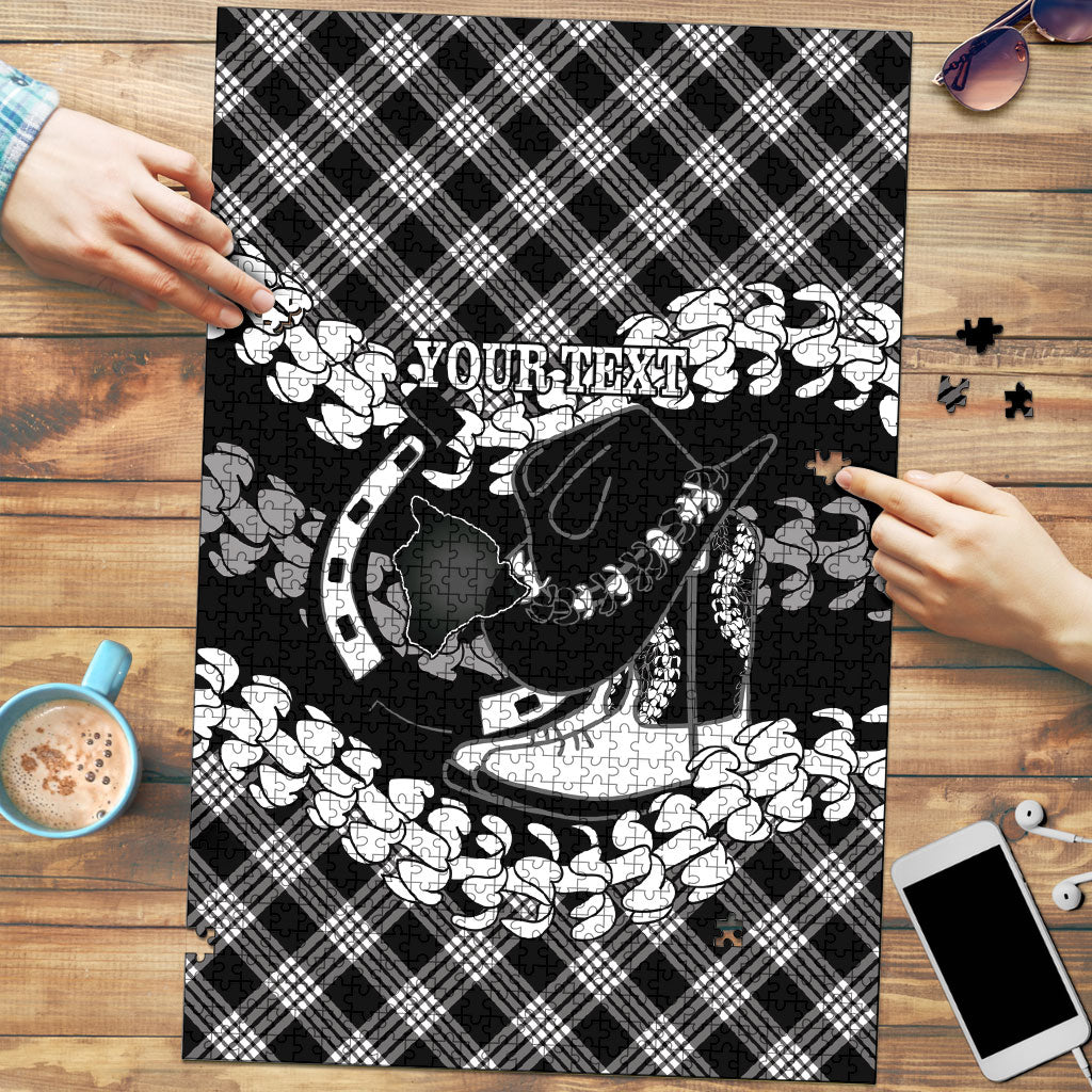 Eleele Hawaii Cowboy Palaka Motifs Personalised Puzzle Paniolo Festival Puakenikeni Lei LT14 Black - Polynesian Pride