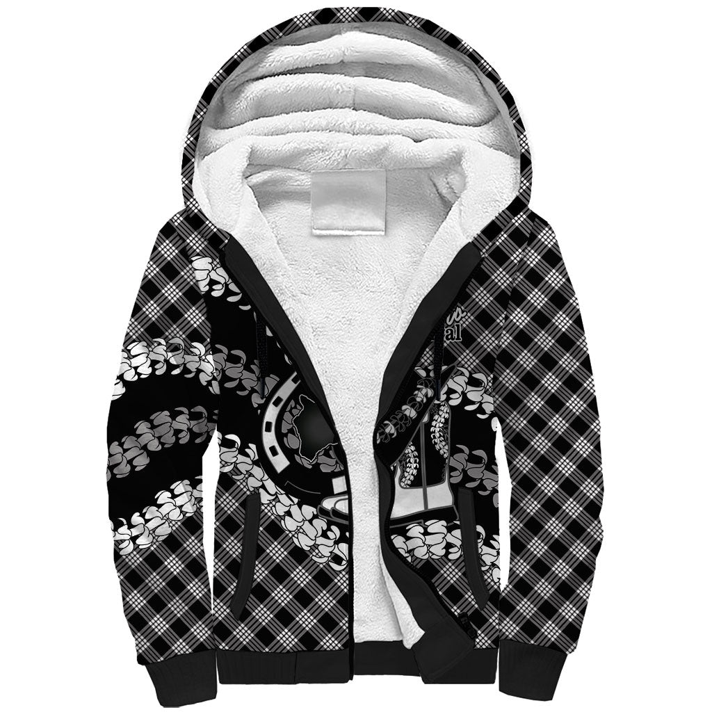 Eleele Hawaii Cowboy Palaka Motifs Personalised Sherpa Hoodie Paniolo Festival Puakenikeni Lei LT14 Unisex Black - Polynesian Pride