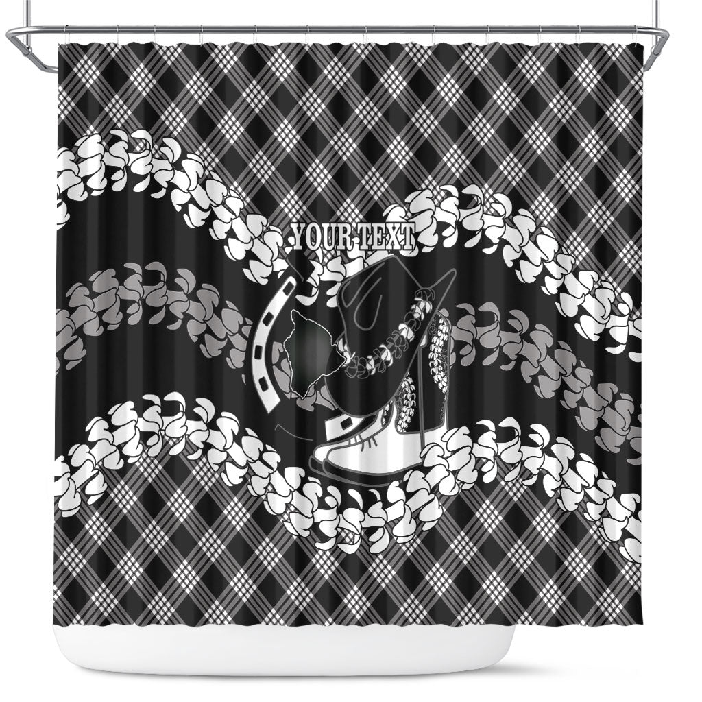 Eleele Hawaii Cowboy Palaka Motifs Personalised Shower Curtain Paniolo Festival Puakenikeni Lei LT14 Black - Polynesian Pride