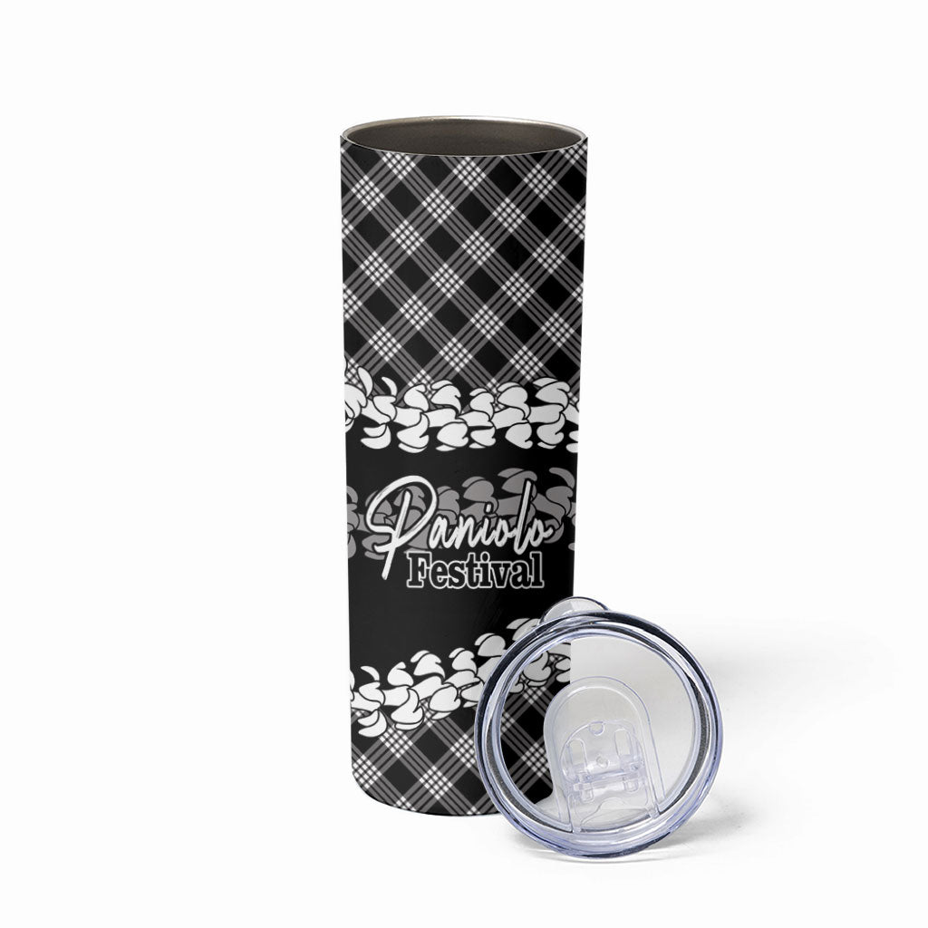 Eleele Hawaii Cowboy Palaka Motifs Personalised Skinny Tumbler Paniolo Festival Puakenikeni Lei LT14 - Polynesian Pride