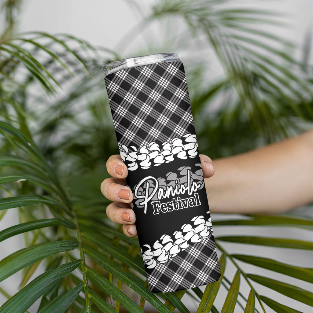 Eleele Hawaii Cowboy Palaka Motifs Personalised Skinny Tumbler Paniolo Festival Puakenikeni Lei LT14 - Polynesian Pride