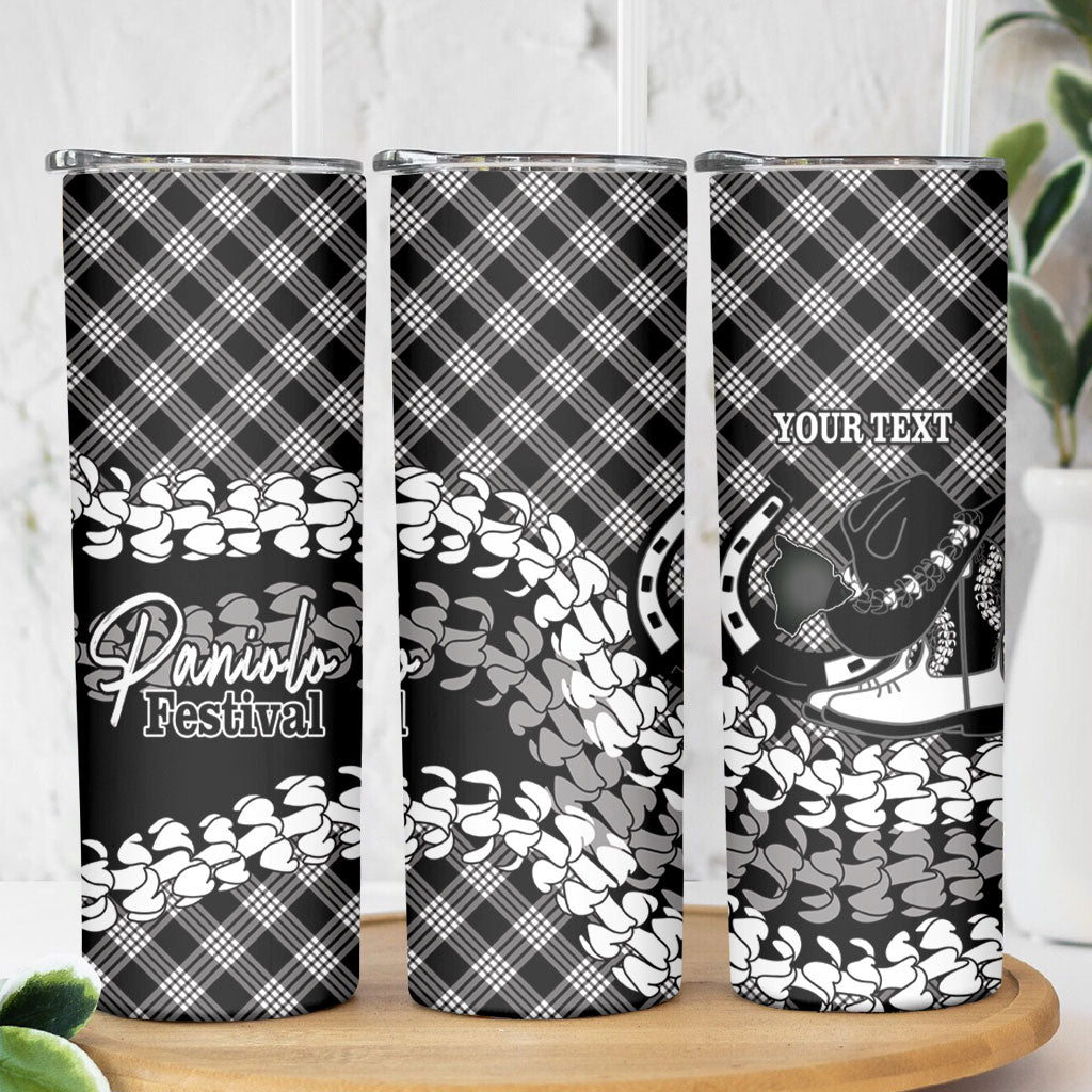 Eleele Hawaii Cowboy Palaka Motifs Personalised Skinny Tumbler Paniolo Festival Puakenikeni Lei LT14 - Polynesian Pride