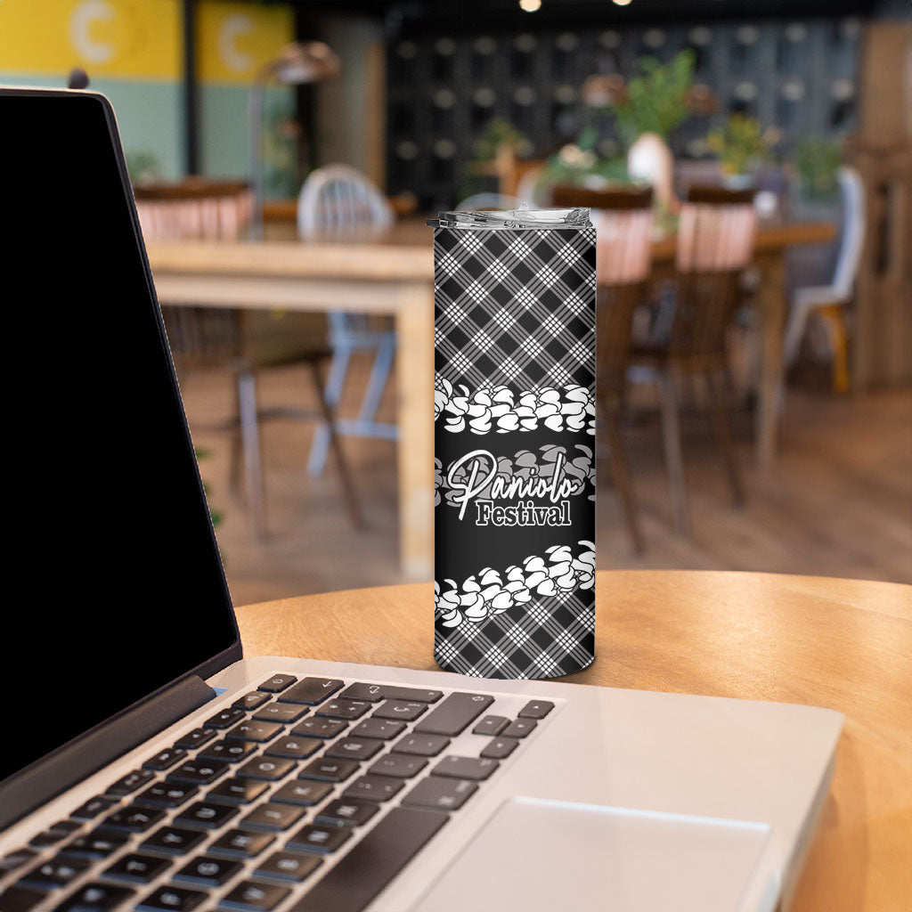 Eleele Hawaii Cowboy Palaka Motifs Personalised Skinny Tumbler Paniolo Festival Puakenikeni Lei LT14 - Polynesian Pride