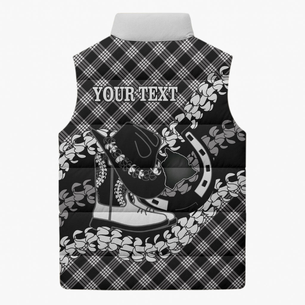 Eleele Hawaii Cowboy Palaka Motifs Personalised Sleeveless Puffer Jacket Paniolo Festival Puakenikeni Lei LT14 - Polynesian Pride