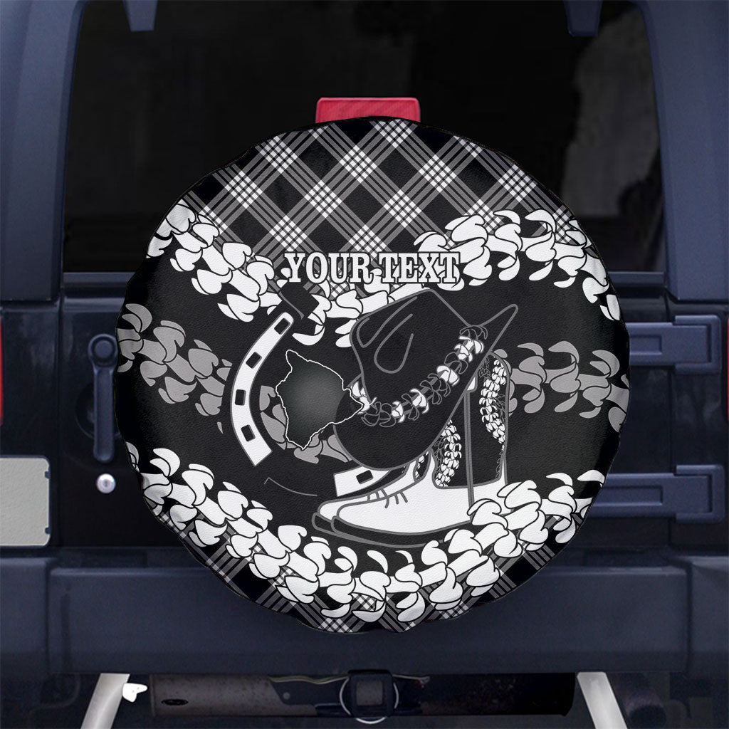 Eleele Hawaii Cowboy Palaka Motifs Personalised Spare Tire Cover Paniolo Festival Puakenikeni Lei LT14 No hole Black - Polynesian Pride
