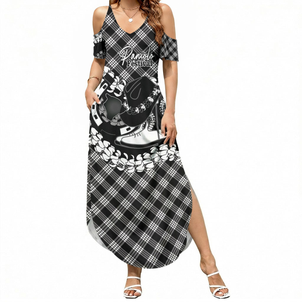 Eleele Hawaii Cowboy Palaka Motifs Personalised Summer Maxi Dress Paniolo Festival Puakenikeni Lei LT14 Women Black - Polynesian Pride