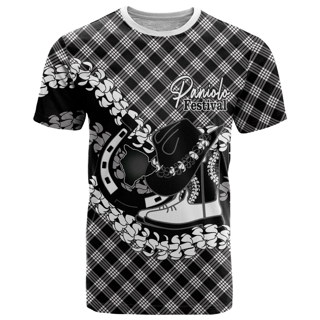 Eleele Hawaii Cowboy Palaka Motifs Personalised T Shirt Paniolo Festival Puakenikeni Lei LT14 Black - Polynesian Pride