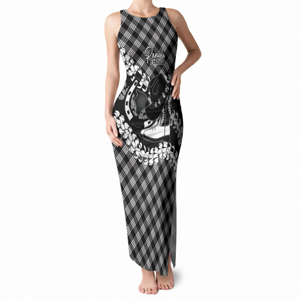 Eleele Hawaii Cowboy Palaka Motifs Personalised Tank Maxi Dress Paniolo Festival Puakenikeni Lei LT14 Women Black - Polynesian Pride