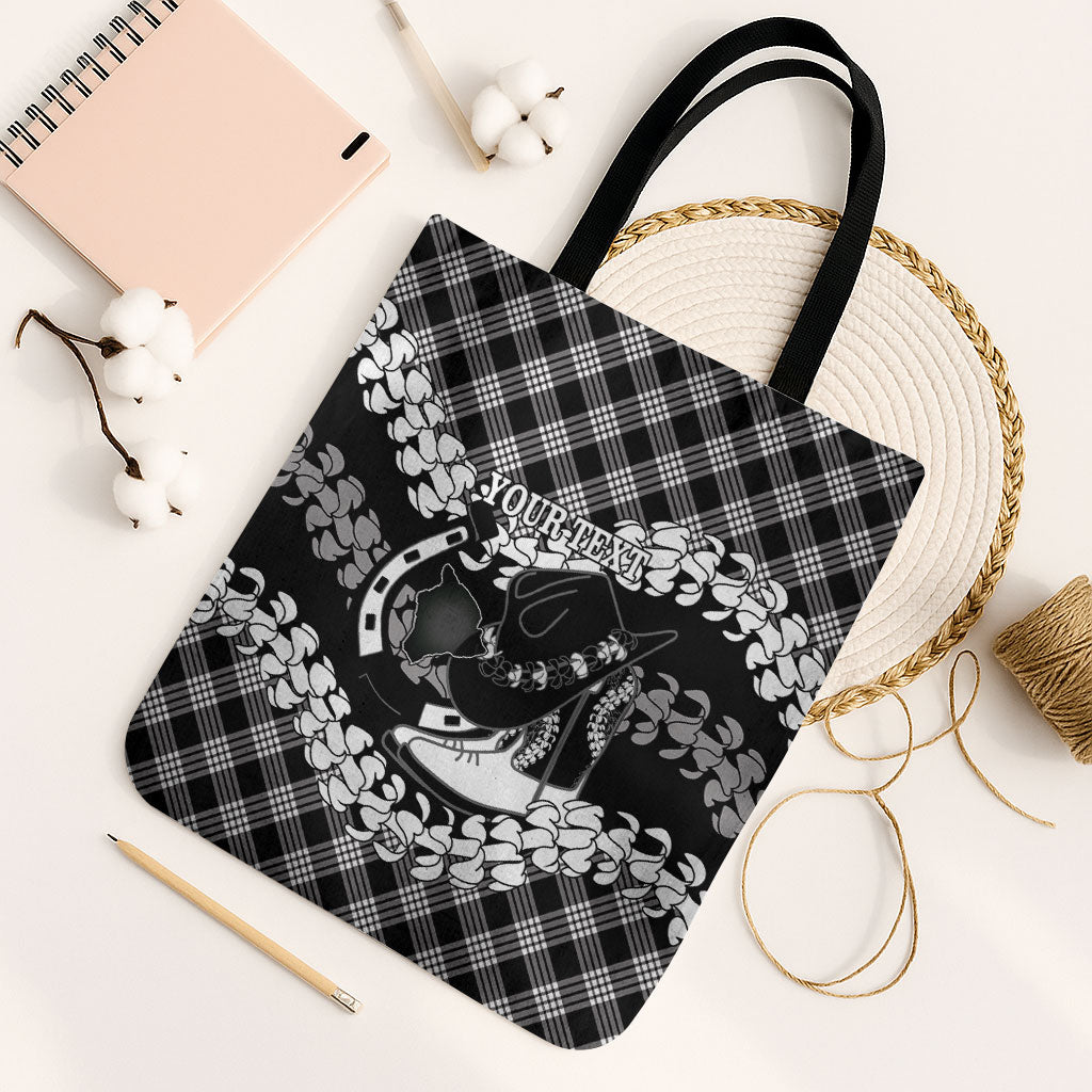 Eleele Hawaii Cowboy Palaka Motifs Personalised Tote Bag Paniolo Festival Puakenikeni Lei LT14 Black Strap One Size Black - Polynesian Pride