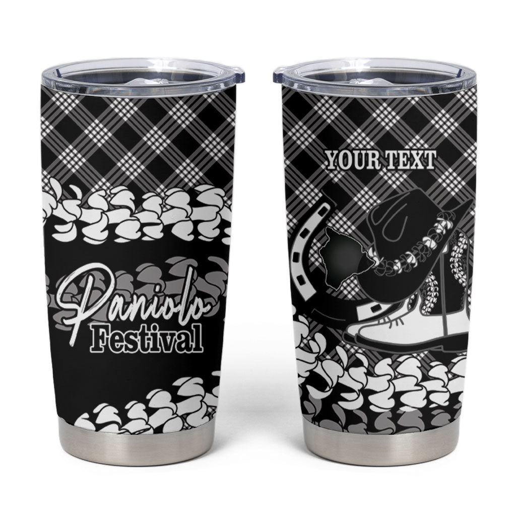 Eleele Hawaii Cowboy Palaka Motifs Personalised Tumbler Cup Paniolo Festival Puakenikeni Lei LT14 Black - Polynesian Pride