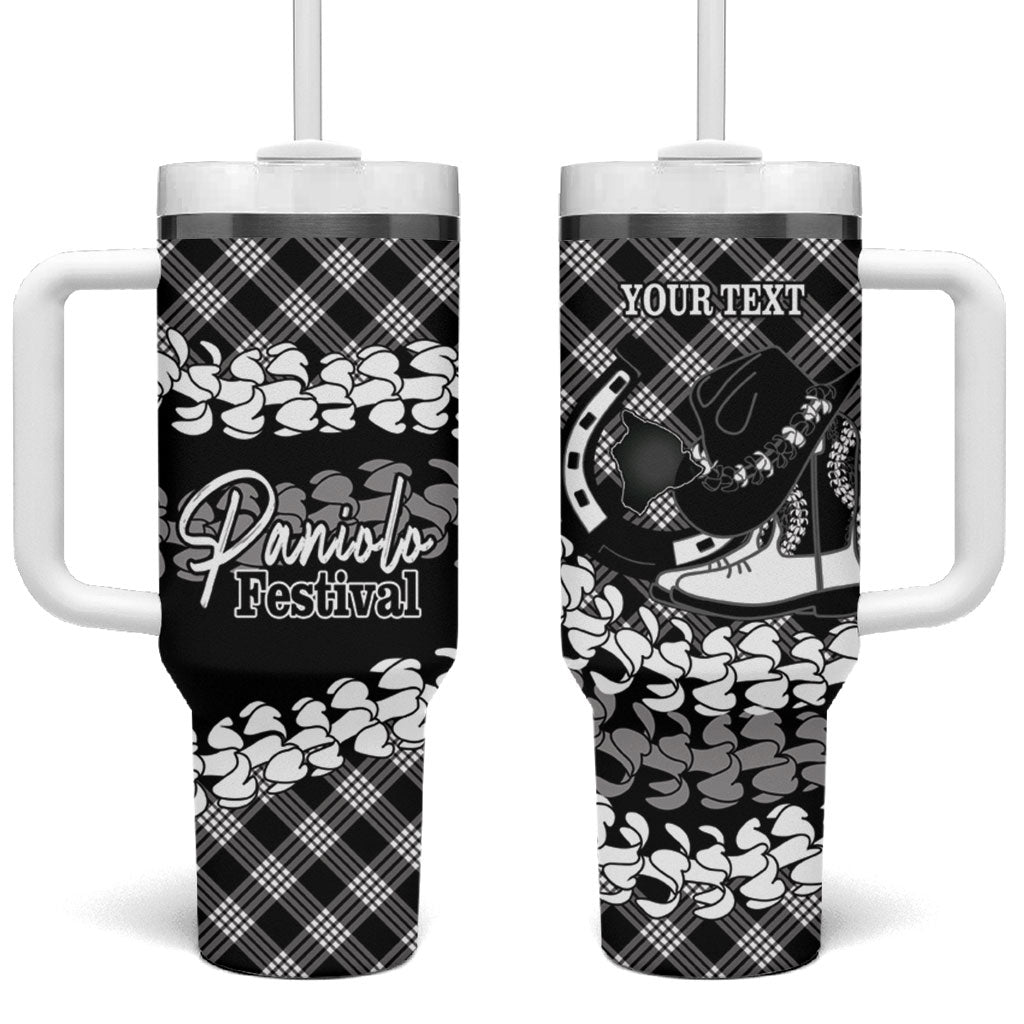 Eleele Hawaii Cowboy Palaka Motifs Personalised Tumbler With Handle Paniolo Festival Puakenikeni Lei LT14 One Size: 40 oz Black - Polynesian Pride