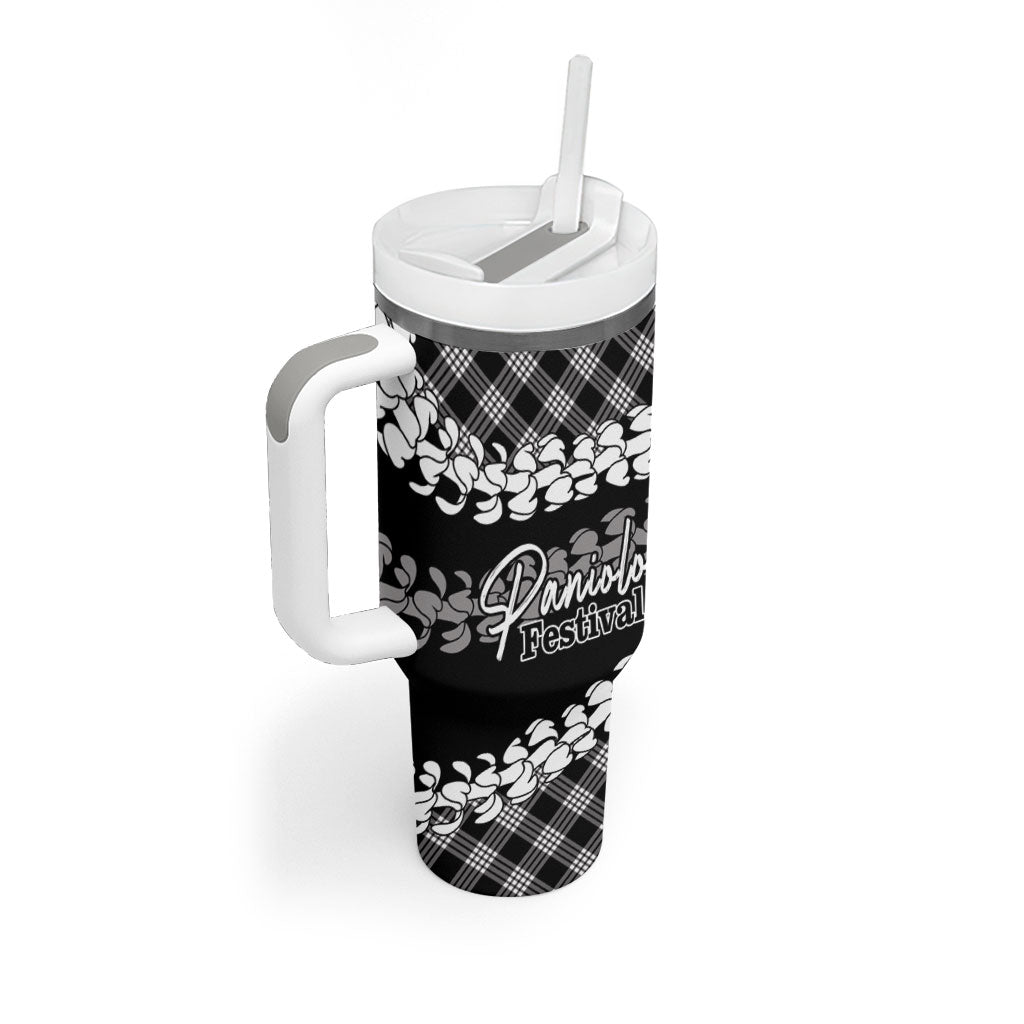Eleele Hawaii Cowboy Palaka Motifs Personalised Tumbler With Handle Paniolo Festival Puakenikeni Lei LT14 - Polynesian Pride