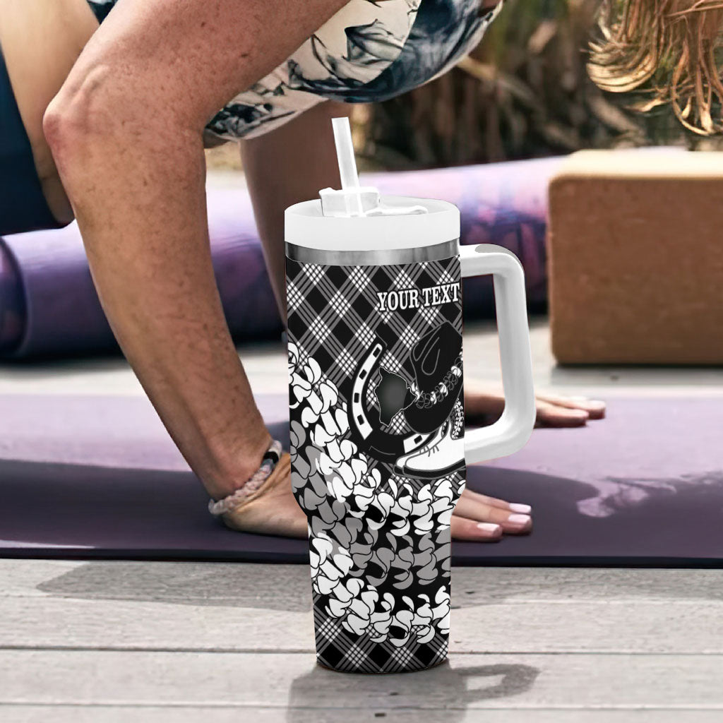 Eleele Hawaii Cowboy Palaka Motifs Personalised Tumbler With Handle Paniolo Festival Puakenikeni Lei LT14 - Polynesian Pride
