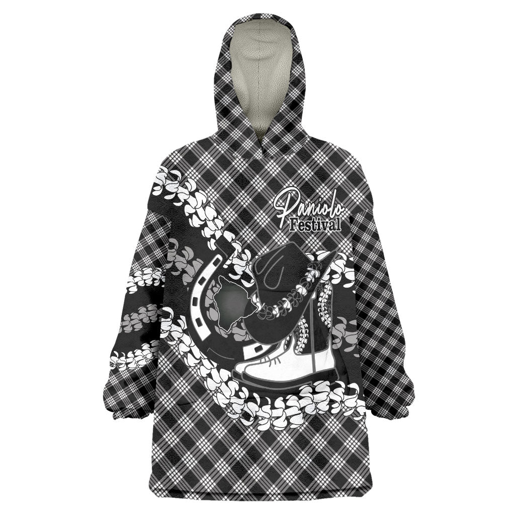 Eleele Hawaii Cowboy Palaka Motifs Personalised Wearable Blanket Hoodie Paniolo Festival Puakenikeni Lei LT14 One Size Black - Polynesian Pride
