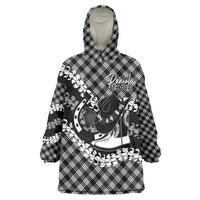 Eleele Hawaii Cowboy Palaka Motifs Personalised Wearable Blanket Hoodie Paniolo Festival Puakenikeni Lei LT14 One Size Black - Polynesian Pride