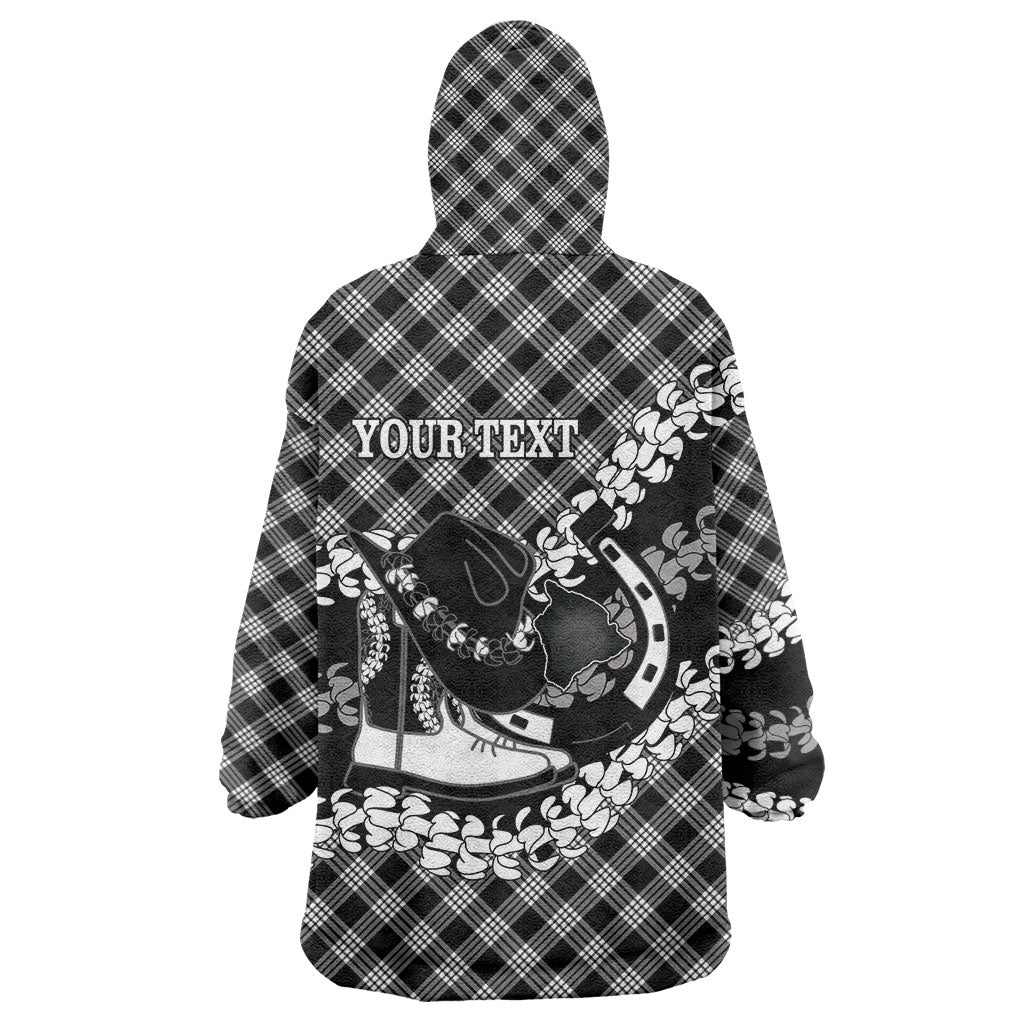 Eleele Hawaii Cowboy Palaka Motifs Personalised Wearable Blanket Hoodie Paniolo Festival Puakenikeni Lei LT14 - Polynesian Pride