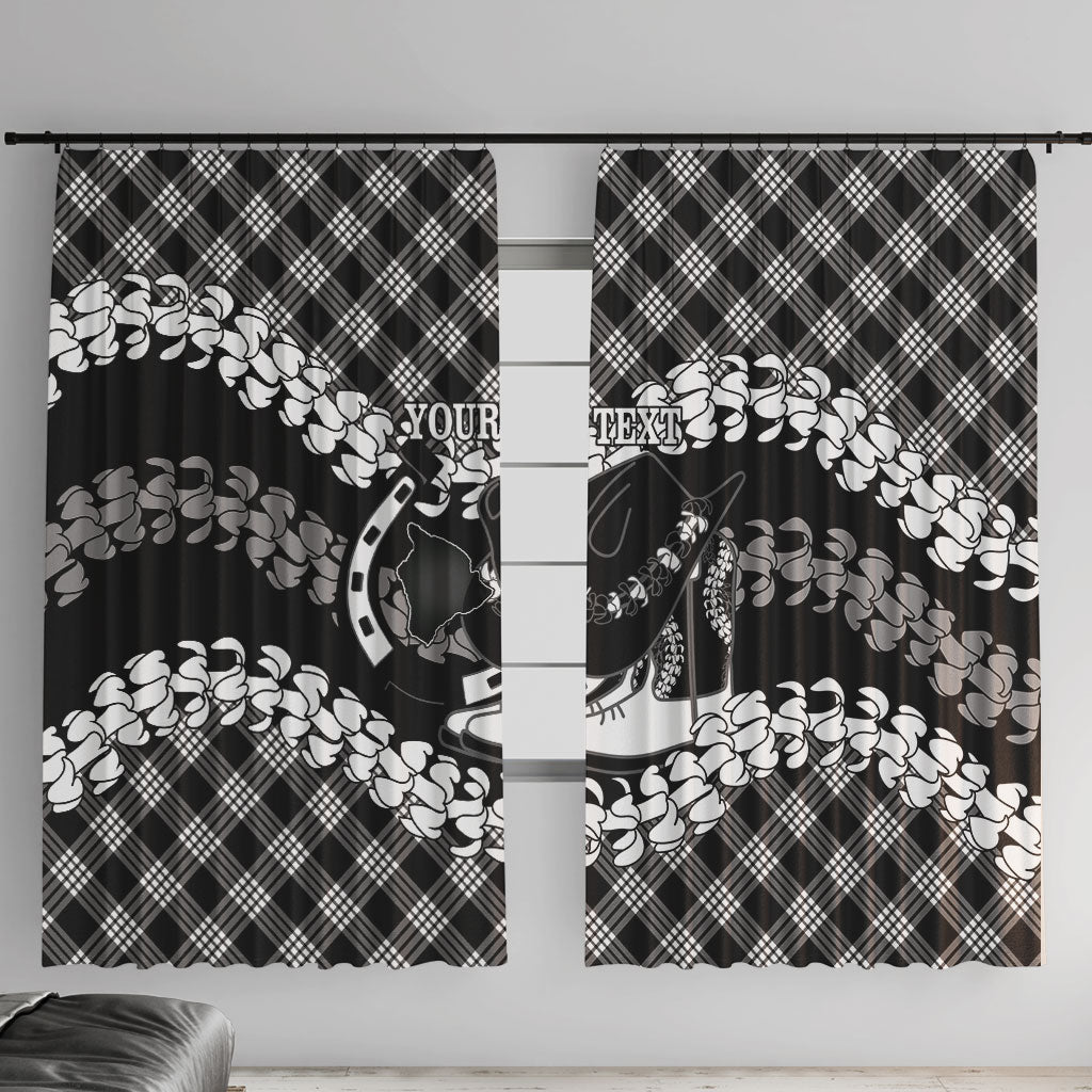 Eleele Hawaii Cowboy Palaka Motifs Personalised Window Curtain Paniolo Festival Puakenikeni Lei LT14 With Hooks Black - Polynesian Pride