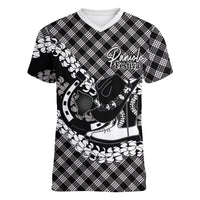 Eleele Hawaii Cowboy Palaka Motifs Personalised Women V-Neck T-Shirt Paniolo Festival Puakenikeni Lei LT14 Female Black - Polynesian Pride