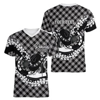 Eleele Hawaii Cowboy Palaka Motifs Personalised Women V-Neck T-Shirt Paniolo Festival Puakenikeni Lei LT14 - Polynesian Pride
