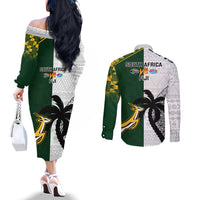 South Africa And Fiji Rugby Couples Matching Off The Shoulder Long Sleeve Dress and Long Sleeve Button Shirts 2023 World Cup Fijian Tapa With Kente Pattern LT14 - Polynesian Pride