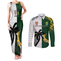 South Africa And Fiji Rugby Couples Matching Tank Maxi Dress and Long Sleeve Button Shirts 2023 World Cup Fijian Tapa With Kente Pattern LT14 Green - Polynesian Pride