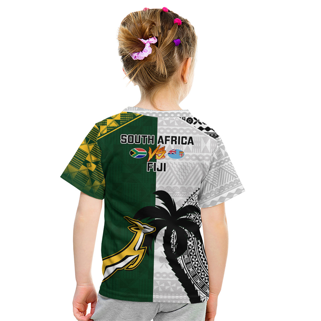South Africa And Fiji Rugby Kid T Shirt 2023 World Cup Fijian Tapa With Kente Pattern LT14 - Polynesian Pride