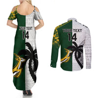 Custom South Africa And Fiji Rugby Couples Matching Summer Maxi Dress and Long Sleeve Button Shirts 2023 World Cup Fijian Tapa With Kente Pattern LT14 - Polynesian Pride