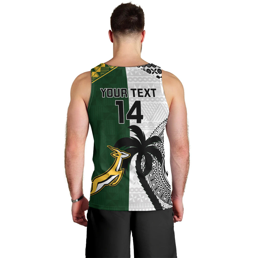 Custom South Africa And Fiji Rugby Men Tank Top 2023 World Cup Fijian Tapa With Kente Pattern LT14 - Polynesian Pride
