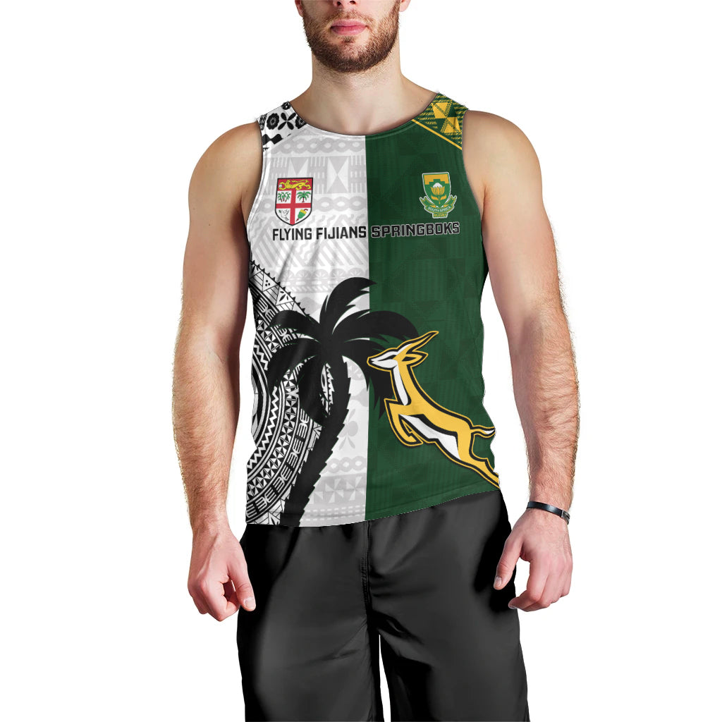 Custom South Africa And Fiji Rugby Men Tank Top 2023 World Cup Fijian Tapa With Kente Pattern LT14 - Polynesian Pride