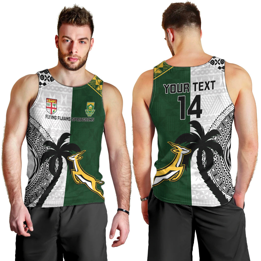 Custom South Africa And Fiji Rugby Men Tank Top 2023 World Cup Fijian Tapa With Kente Pattern LT14 - Polynesian Pride