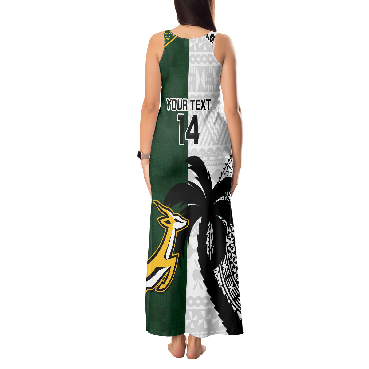 Custom South Africa And Fiji Rugby Tank Maxi Dress 2023 World Cup Fijian Tapa With Kente Pattern LT14 - Polynesian Pride