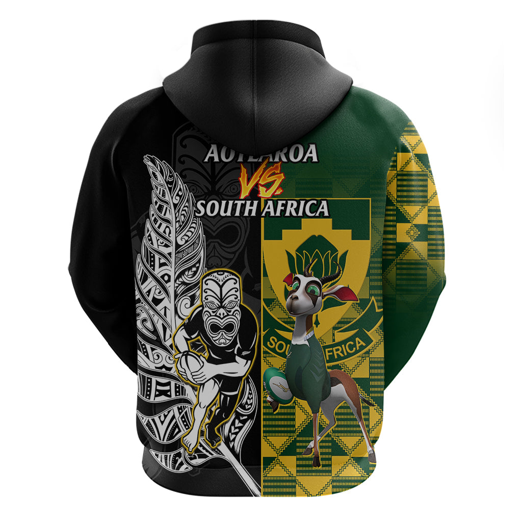 South Africa And Aotearoa Rugby Hoodie 2023 Springboks Kente Combine All Black Maori Fern LT14 - Polynesian Pride