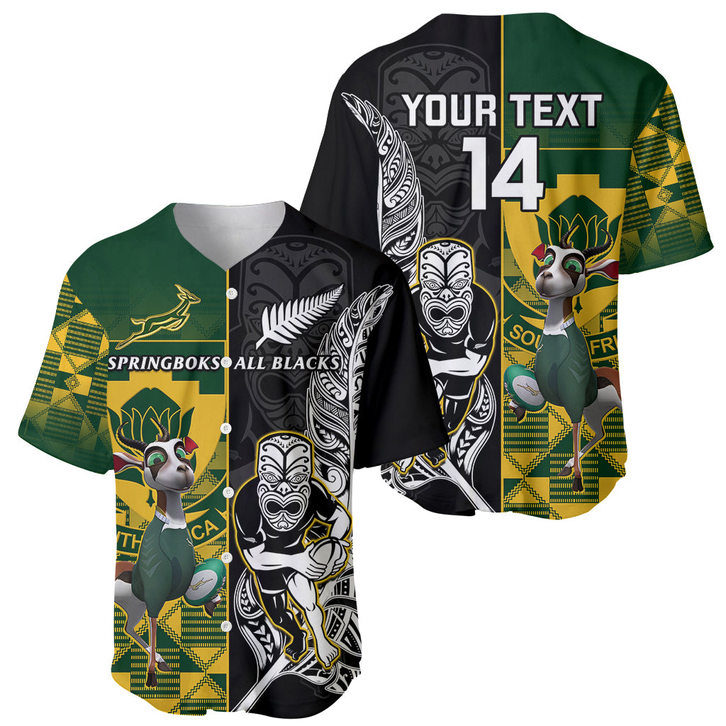 Custom South Africa And Aotearoa Rugby Baseball Jersey 2023 Springboks Kente Combine All Black Maori Fern LT14 - Polynesian Pride