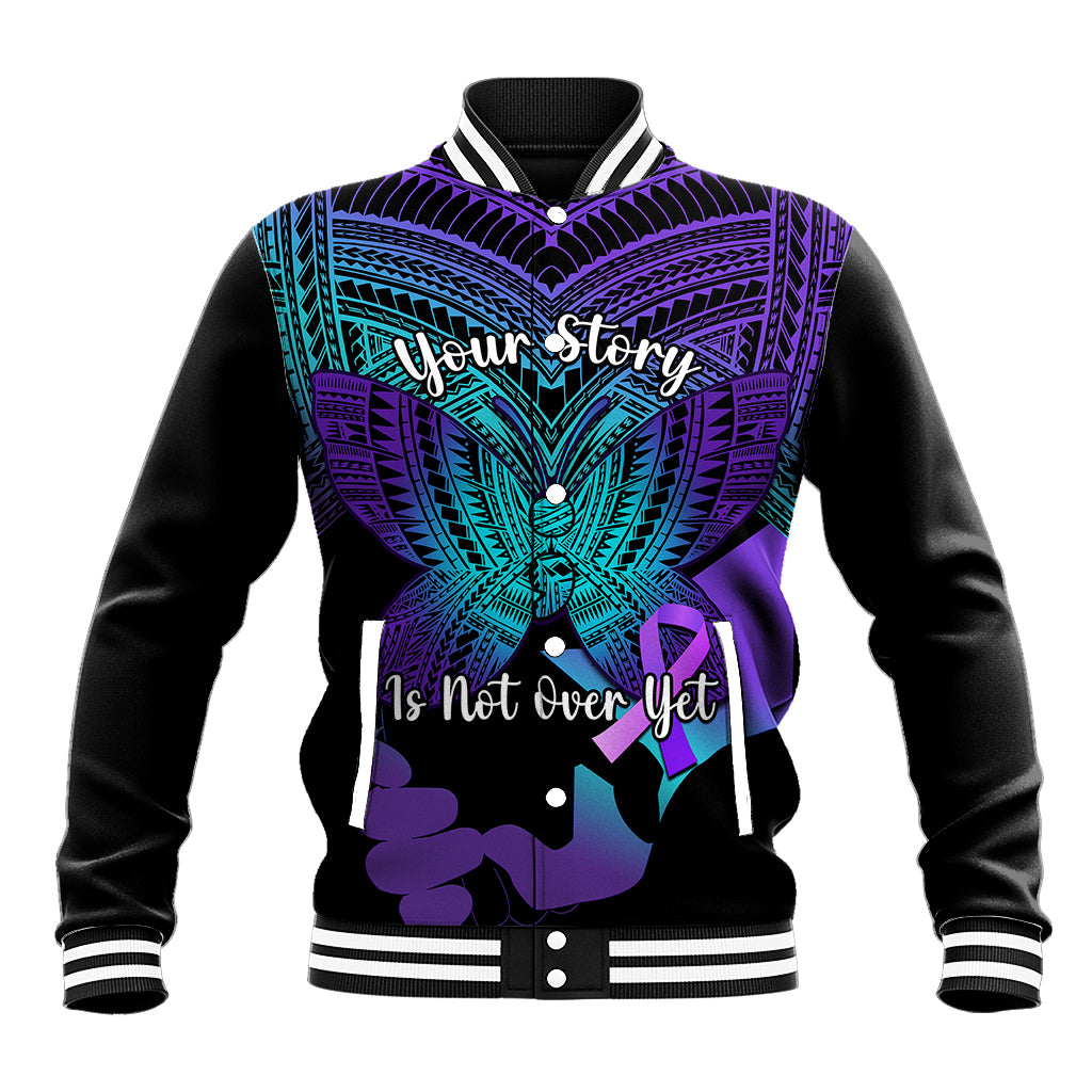 Suicide Awareness Your Story Is Not Over Yet Baseball Jacket Polynesian Butterfly Tattoo LT14 Unisex Purple - Polynesian Pride