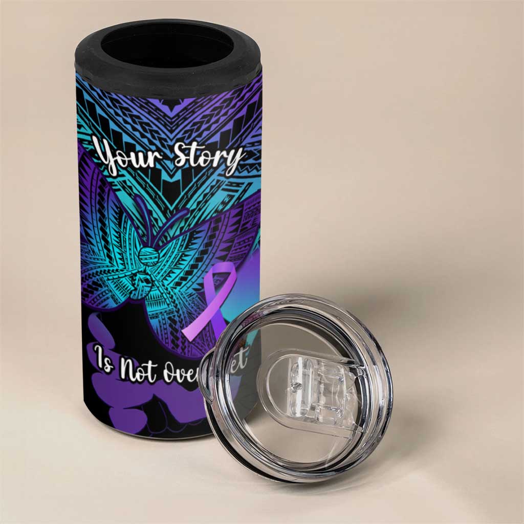 Suicide Awareness Your Story Is Not Over Yet 4 in 1 Can Cooler Tumbler Polynesian Butterfly Tattoo