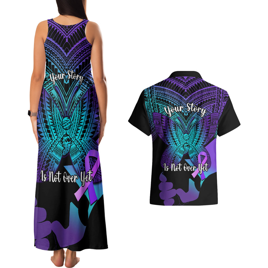 Suicide Awareness Your Story Is Not Over Yet Couples Matching Tank Maxi Dress and Hawaiian Shirt Polynesian Butterfly Tattoo LT14 - Polynesian Pride
