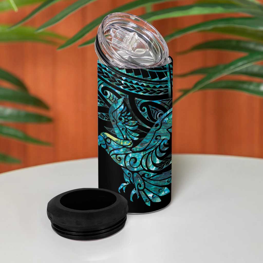 New Zealand Sulphur-crested Cockatoo 4 in 1 Can Cooler Tumbler Aotearoa Maori Mix Paua Shell
