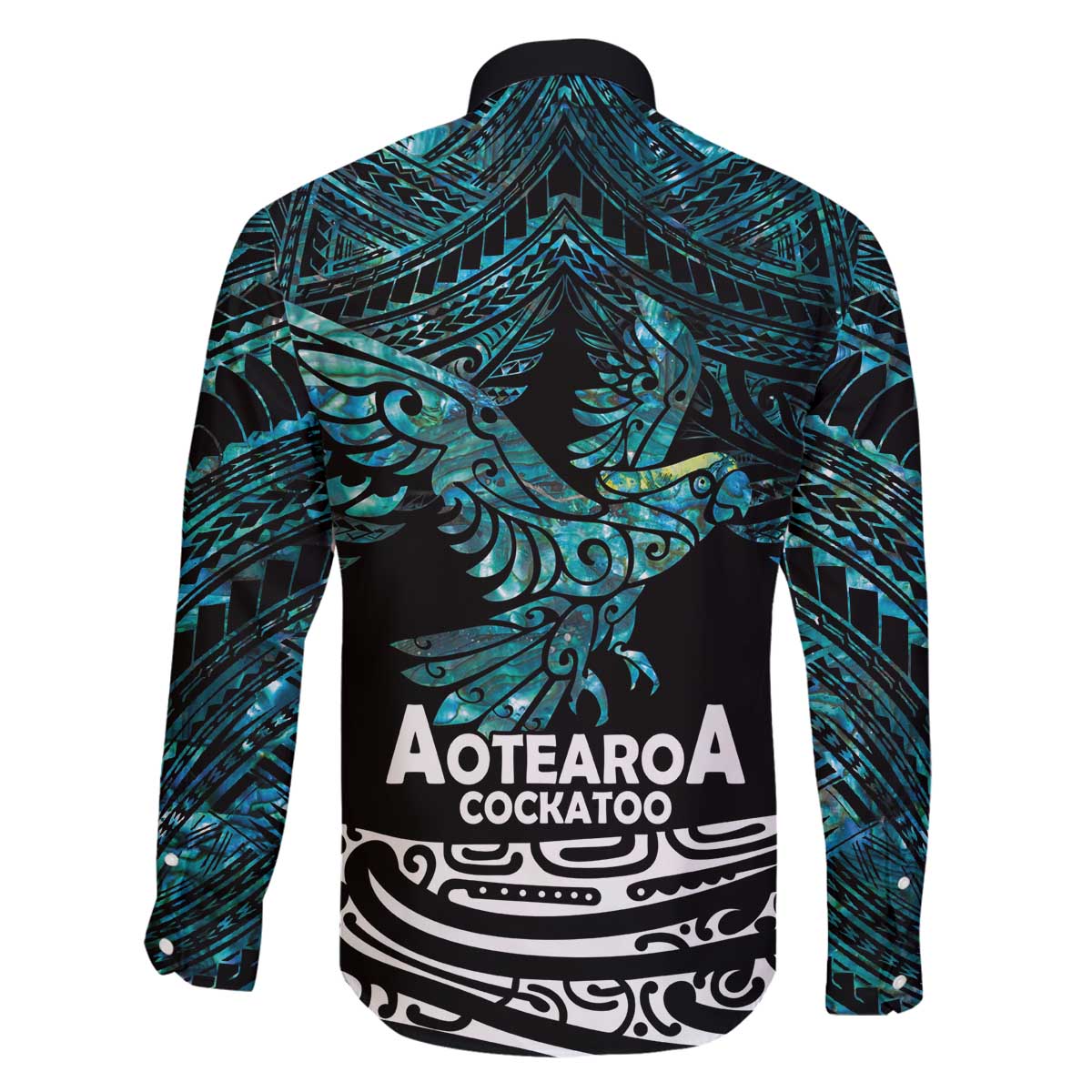 New Zealand Sulphur-crested Cockatoo Family Matching Off The Shoulder Long Sleeve Dress and Hawaiian Shirt Aotearoa Maori Mix Paua Shell