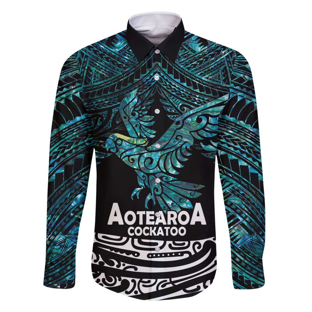 New Zealand Sulphur-crested Cockatoo Family Matching Off Shoulder Maxi Dress and Hawaiian Shirt Aotearoa Maori Mix Paua Shell