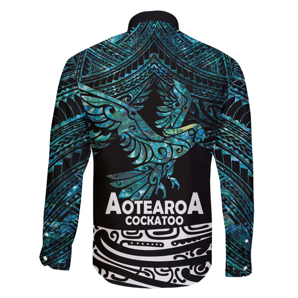 New Zealand Sulphur-crested Cockatoo Family Matching Off Shoulder Maxi Dress and Hawaiian Shirt Aotearoa Maori Mix Paua Shell
