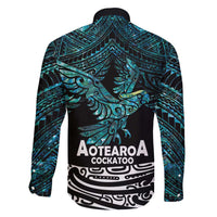 New Zealand Sulphur-crested Cockatoo Family Matching Off Shoulder Maxi Dress and Hawaiian Shirt Aotearoa Maori Mix Paua Shell