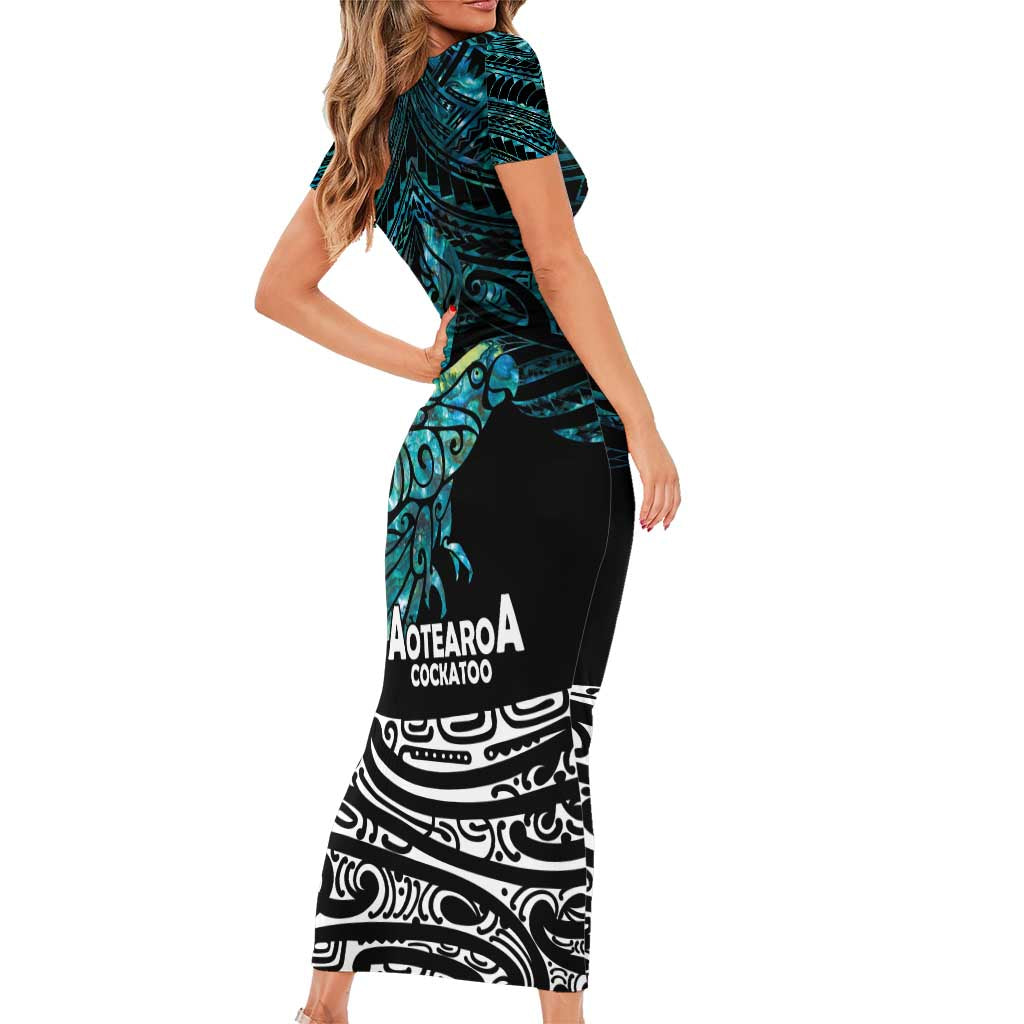 New Zealand Sulphur-crested Cockatoo Family Matching Short Sleeve Bodycon Dress and Hawaiian Shirt Aotearoa Maori Mix Paua Shell