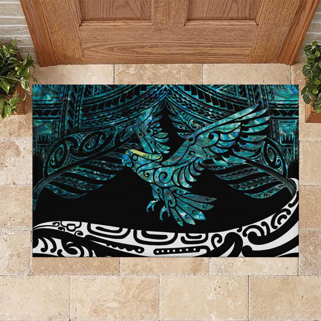 New Zealand Sulphur-crested Cockatoo Rubber Doormat Aotearoa Maori Mix Paua Shell LT14 Turquoise - Polynesian Pride
