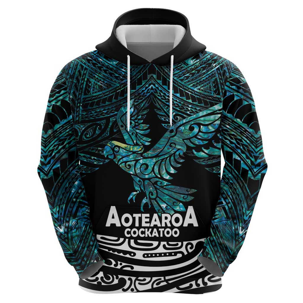 New Zealand Sulphur-crested Cockatoo Zip Hoodie Aotearoa Maori Mix Paua Shell