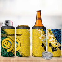 Malampa Province 4 in 1 Can Cooler Tumbler Vanuatu Pattern Map With Plumeria Flag Color