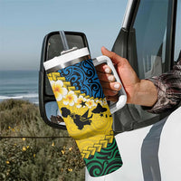 Malampa Province Tumbler With Handle Vanuatu Pattern Map With Plumeria Flag Color