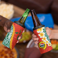 Penama Province 4 in 1 Can Cooler Tumbler Vanuatu Pattern Map With Plumeria Flag Color