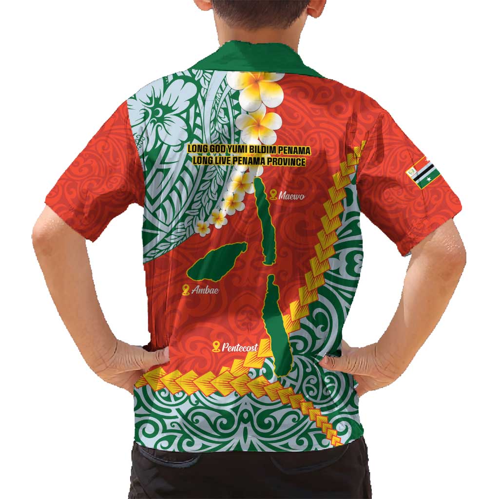 Penama Province Family Matching Long Sleeve Bodycon Dress and Hawaiian Shirt Vanuatu Map - Plumeria Flag Color