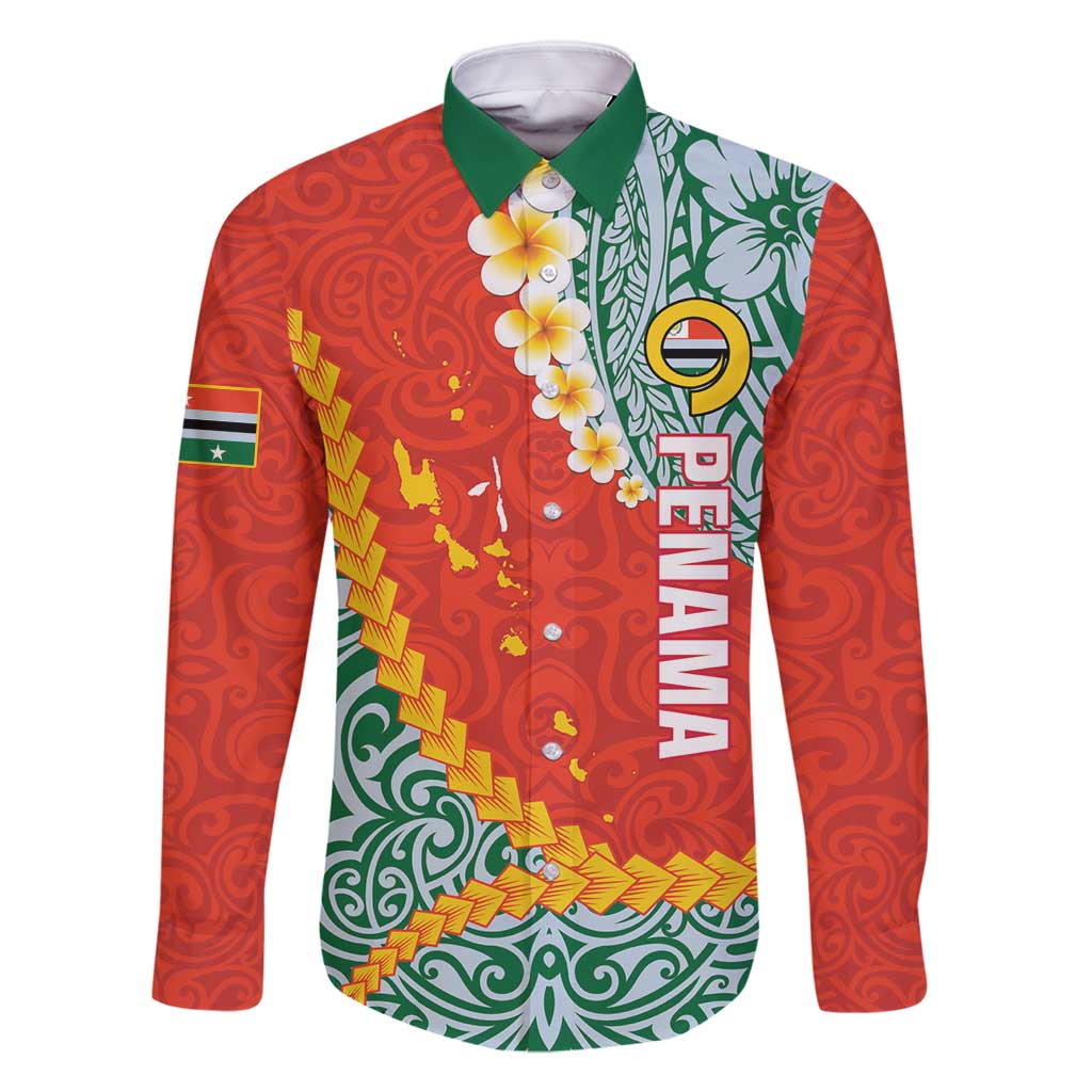 Penama Province Family Matching Long Sleeve Bodycon Dress and Hawaiian Shirt Vanuatu Map - Plumeria Flag Color